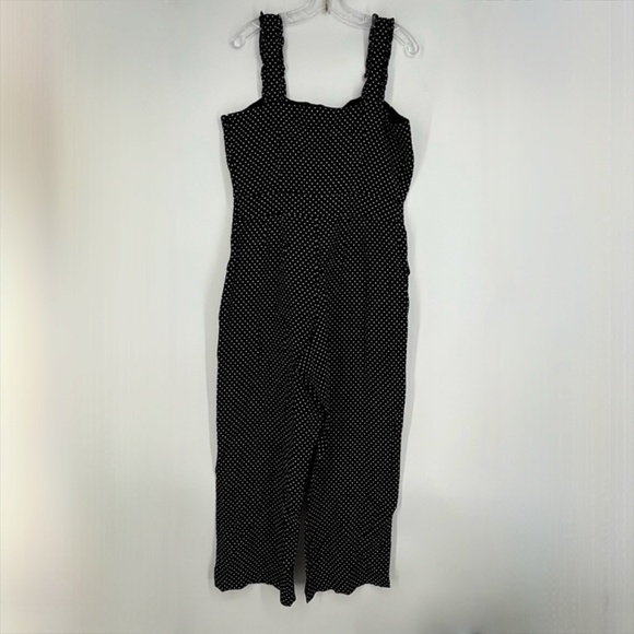 Loft Womens Size 10 Sleeveless Jumpsuit Black White Polka Dot Wide Leg Cropped - Picture 11 of 16